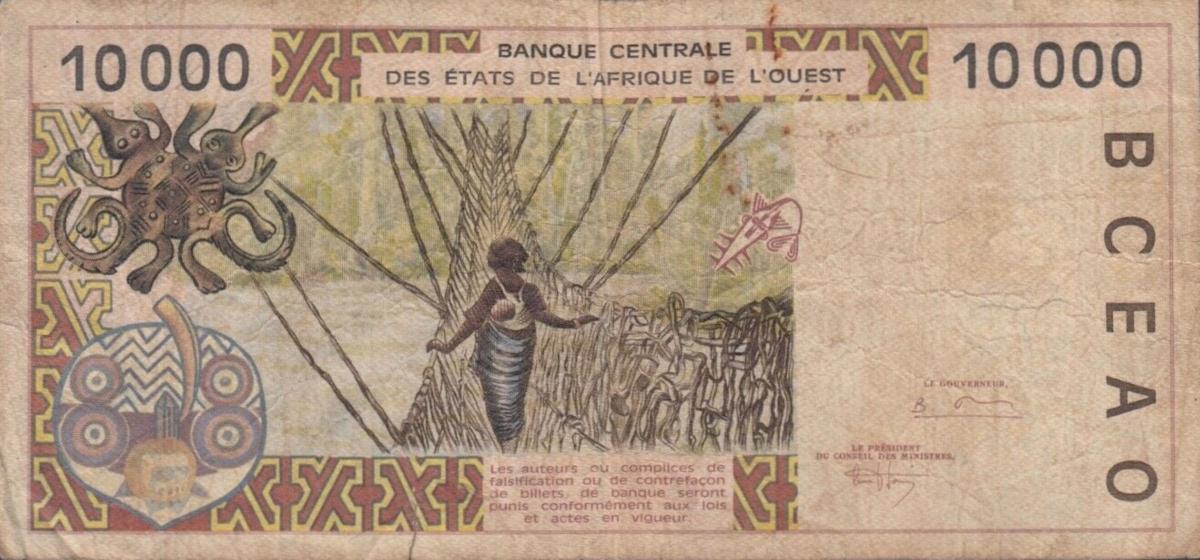 Back of West African States p114Ab: 10000 Francs from 1994