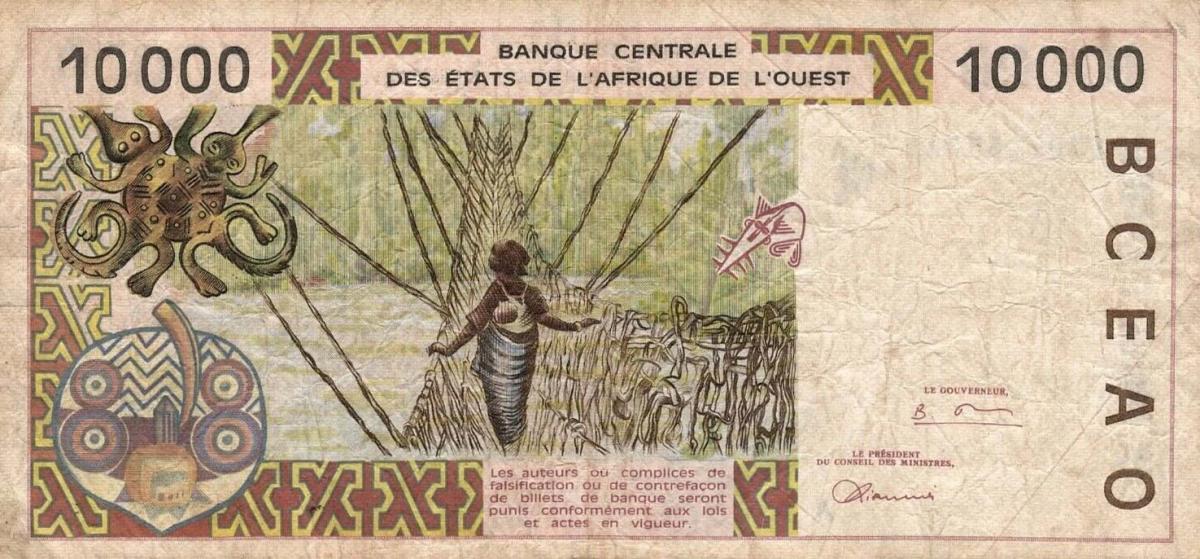 Back of West African States p114Af: 10000 Francs from 1998