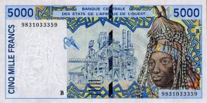 Gallery image for West African States p213Bh: 5000 Francs