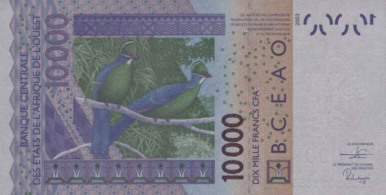 Back of West African States p318Cs: 10000 Francs from 2019
