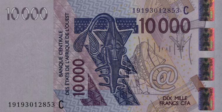 Front of West African States p318Cs: 10000 Francs from 2019