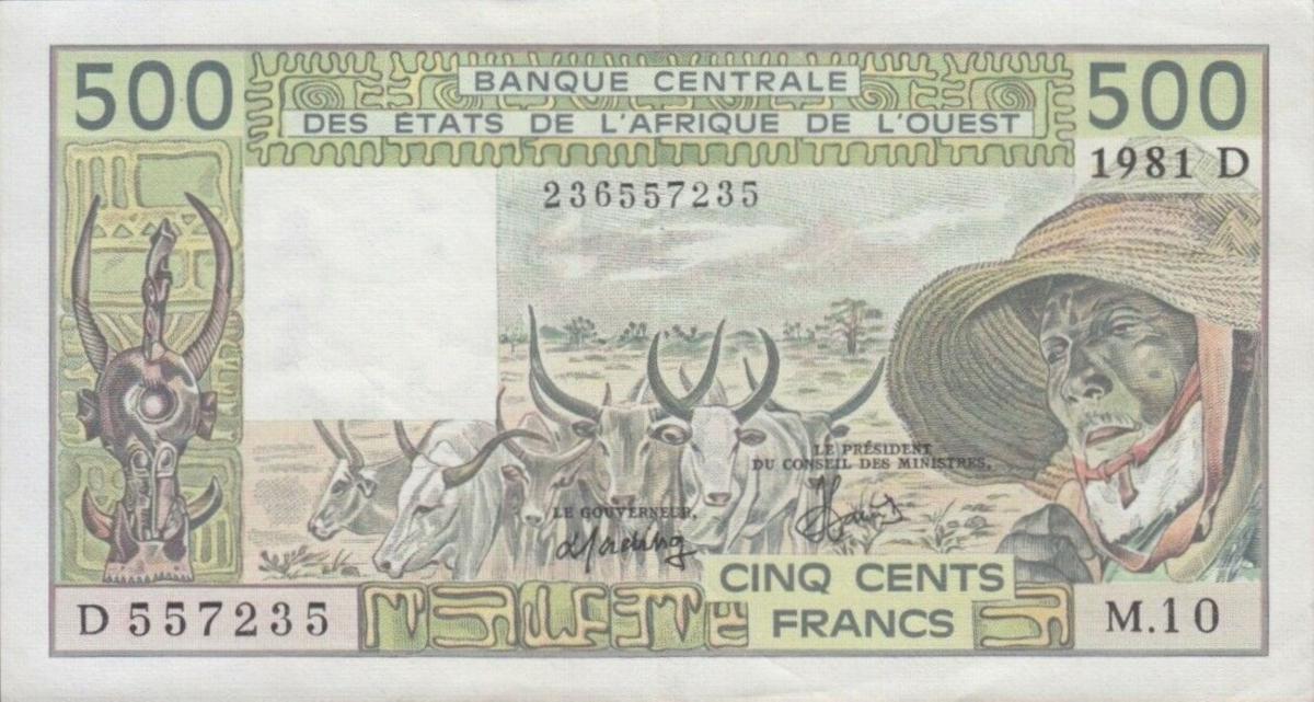 Front of West African States p405Dc: 500 Francs from 1981
