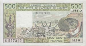 p405Dc from West African States: 500 Francs from 1981