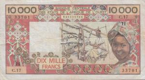 p609He from West African States: 10000 Francs from 1977