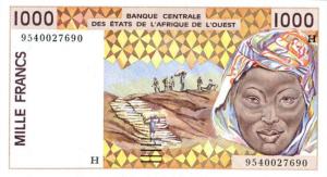 p611He from West African States: 1000 Francs from 1995