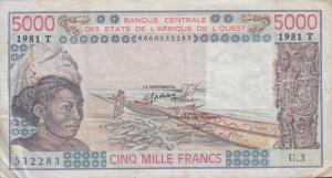 p808Te from West African States: 5000 Francs from 1981