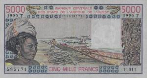 p808Tj from West African States: 5000 Francs from 1990