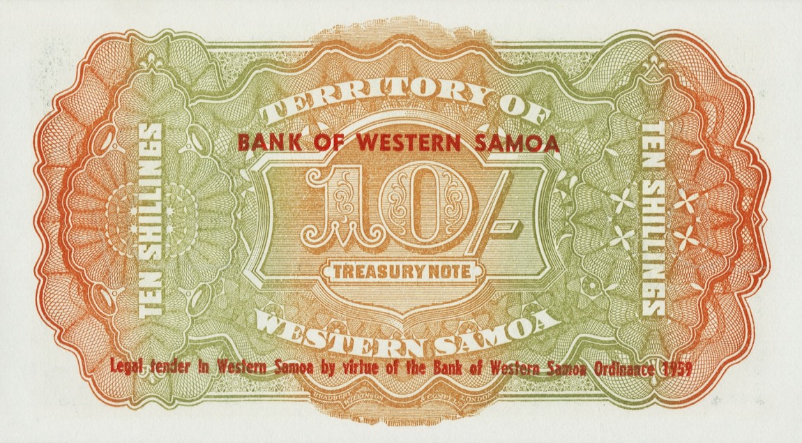 Back of Western Samoa p10a: 10 Shillings from 1960