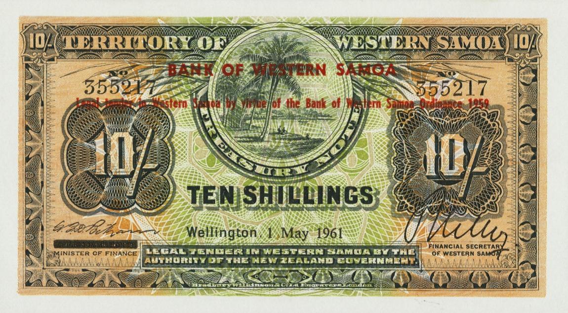 Front of Western Samoa p10a: 10 Shillings from 1960