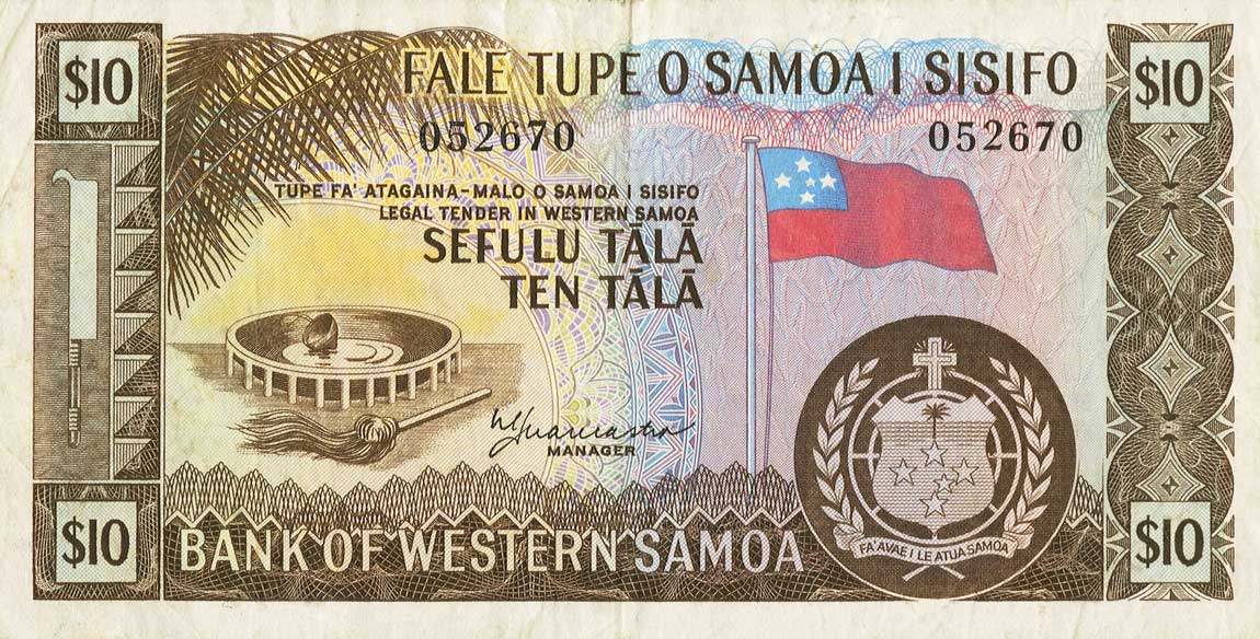 Front of Western Samoa p18a: 10 Tala from 1967