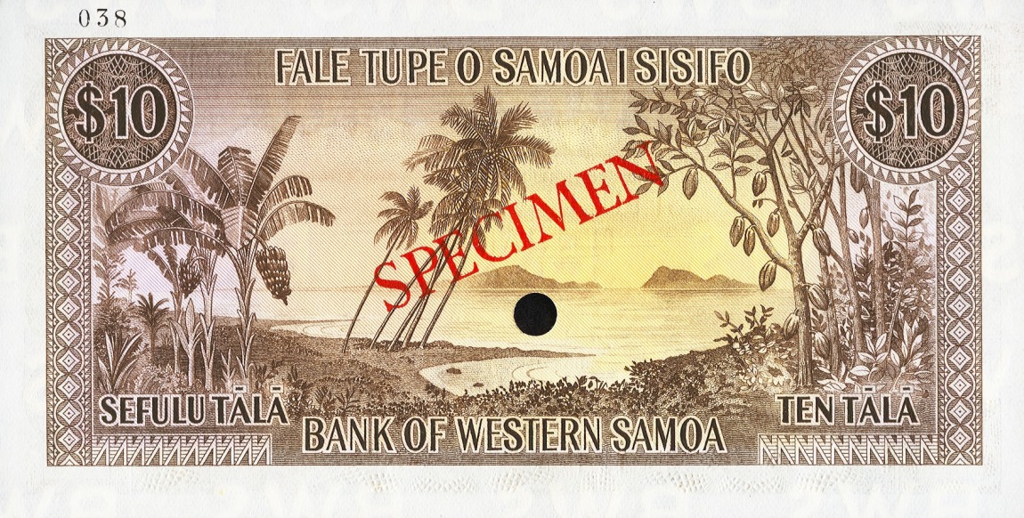 Back of Western Samoa p18s: 10 Tala from 1967