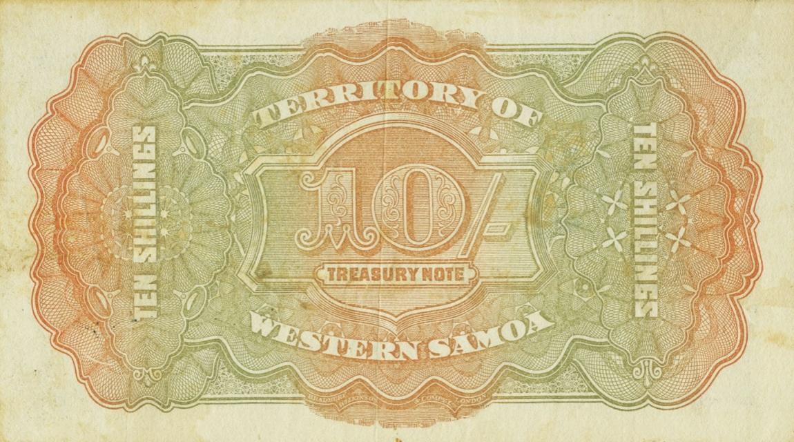 Back of Western Samoa p7c: 10 Shillings from 1951