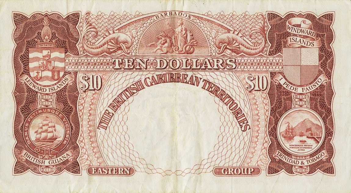 Back of British Caribbean Territories p10b: 10 Dollars from 1955