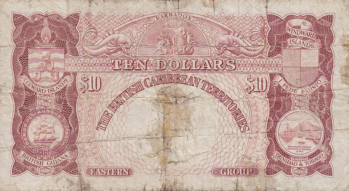 Back of British Caribbean Territories p10c: 10 Dollars from 1961
