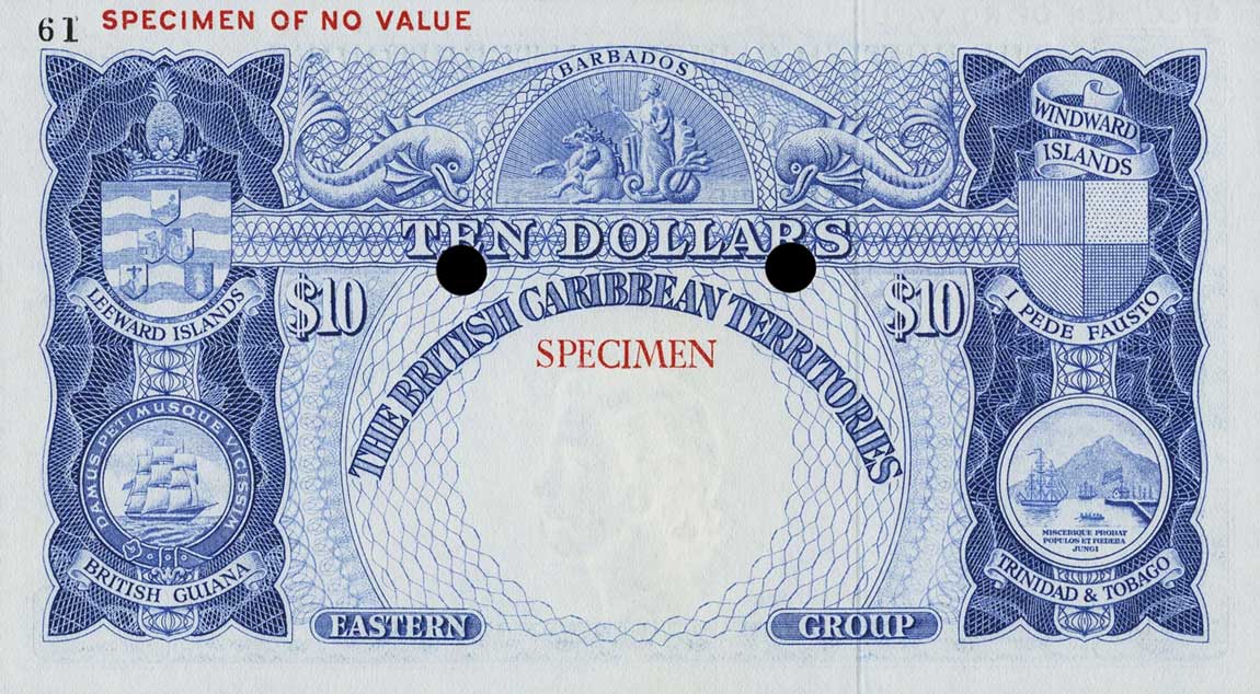Back of British Caribbean Territories p10ct: 10 Dollars from 1955