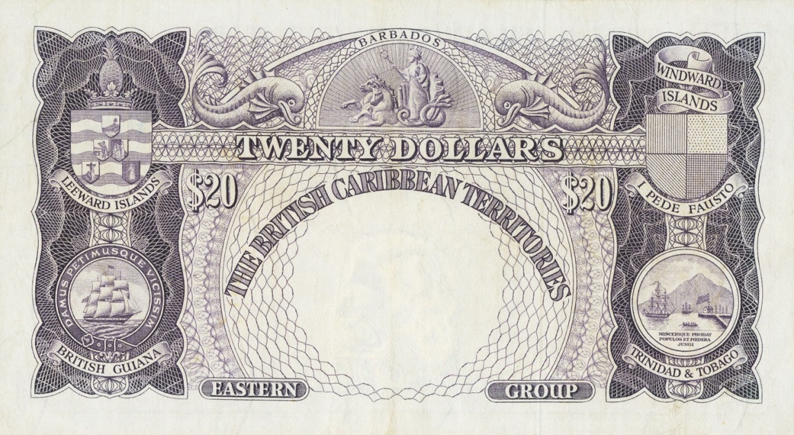 Back of British Caribbean Territories p11b: 20 Dollars from 1957