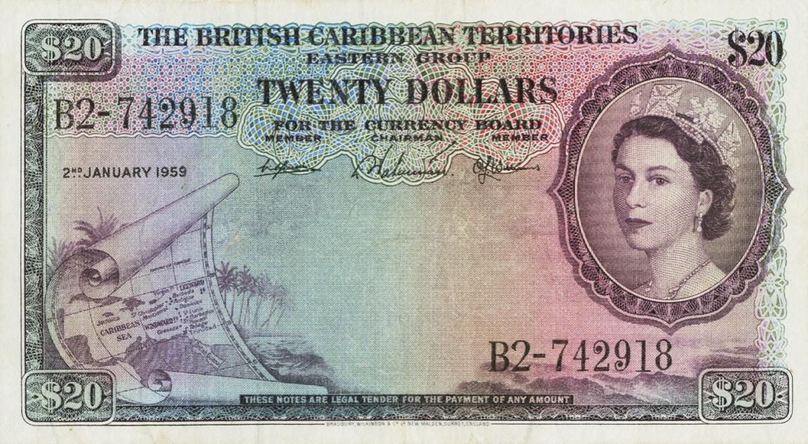 Front of British Caribbean Territories p11b: 20 Dollars from 1957