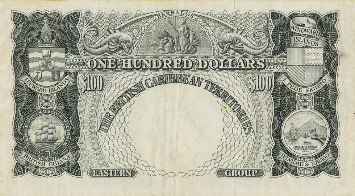 Back of British Caribbean Territories p12b: 100 Dollars from 1954