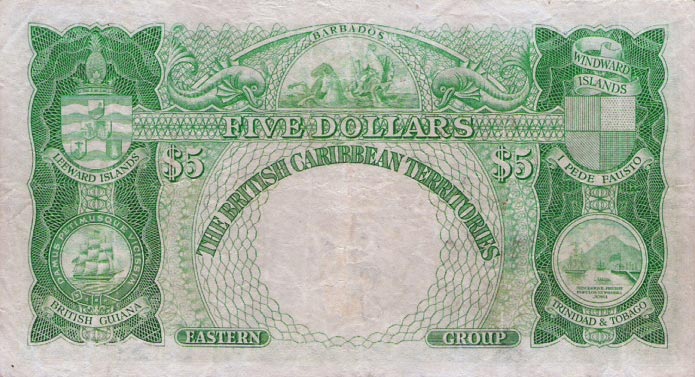 Back of British Caribbean Territories p3a: 5 Dollars from 1950