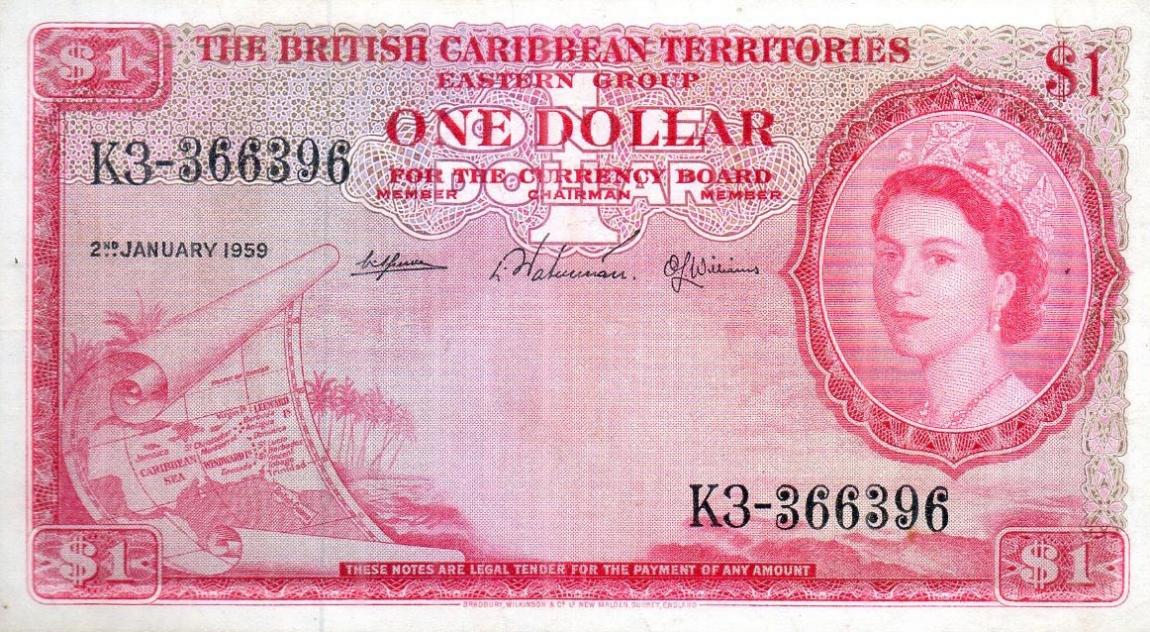 Front of British Caribbean Territories p7c: 1 Dollar from 1958