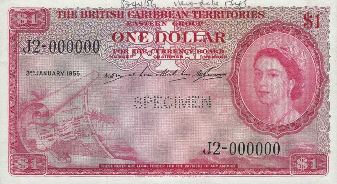 Front of British Caribbean Territories p7s: 1 Dollar from 1953