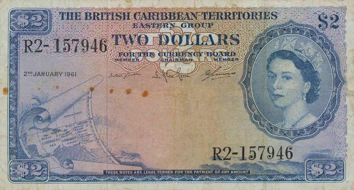 Front of British Caribbean Territories p8c: 2 Dollars from 1961