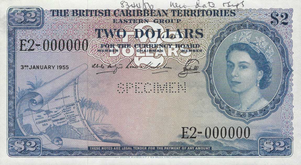 Front of British Caribbean Territories p8s: 2 Dollars from 1953