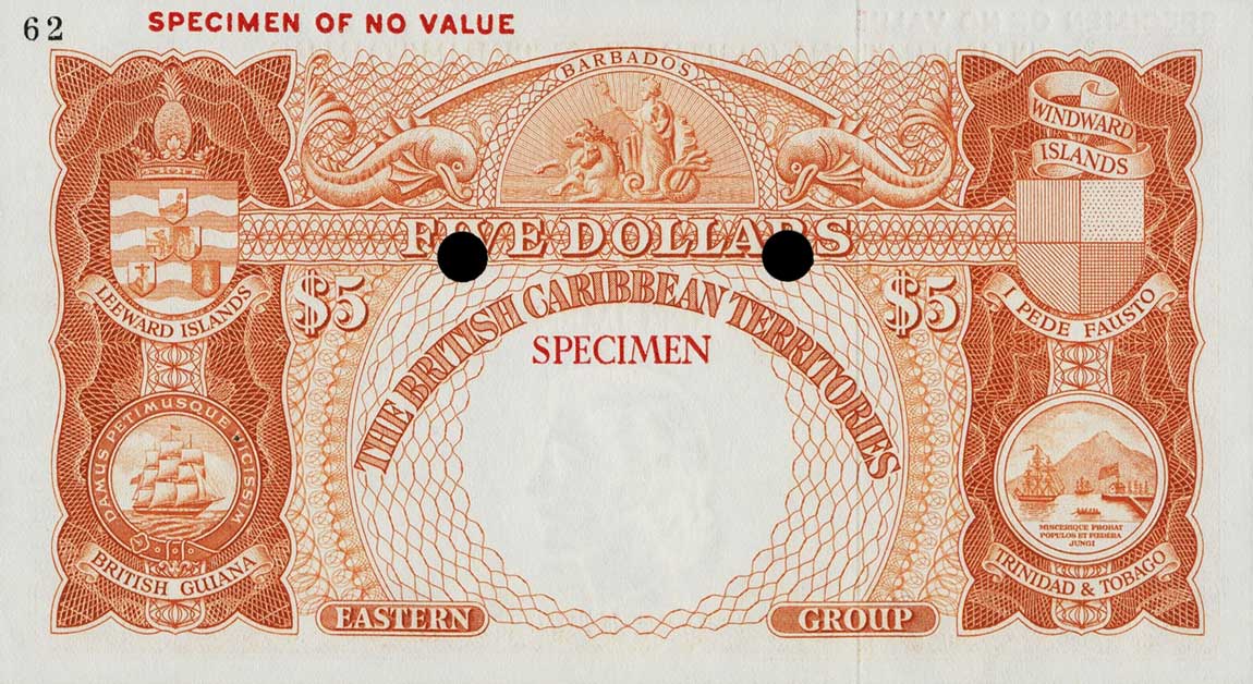 Back of British Caribbean Territories p9ct: 5 Dollars from 1955