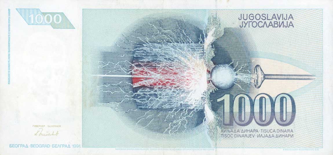 Back of Yugoslavia p110r: 1000 Dinara from 1991