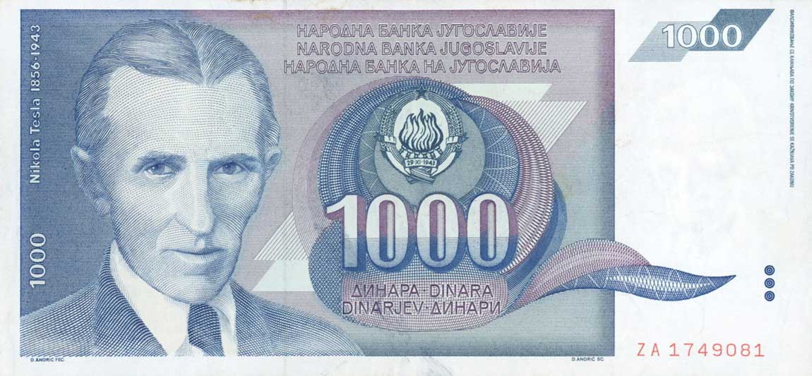 Front of Yugoslavia p110r: 1000 Dinara from 1991
