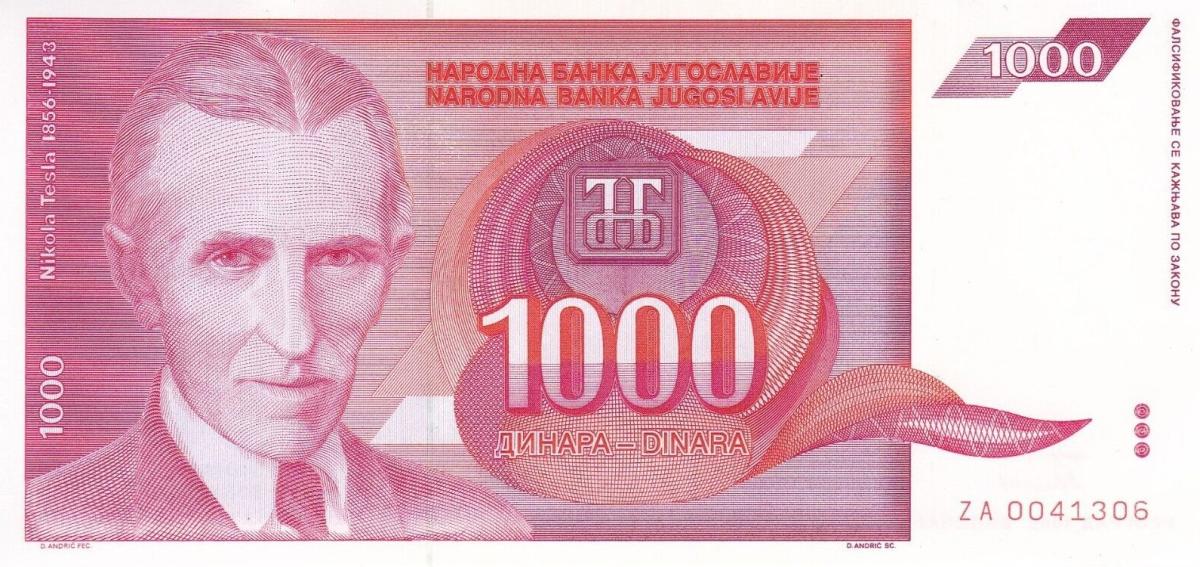 Front of Yugoslavia p114r: 1000 Dinara from 1992