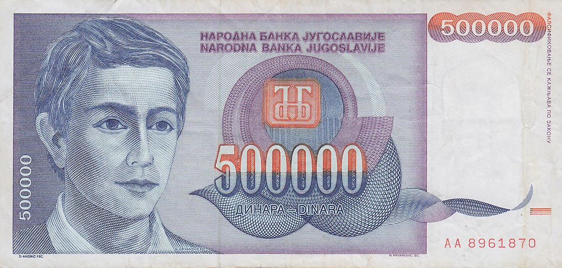 Front of Yugoslavia p119a: 500000 Dinara from 1993