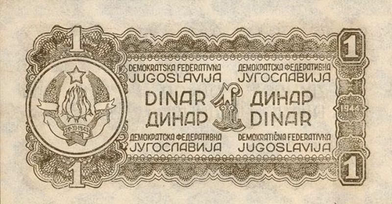 Back of Yugoslavia p48d: 1 Dinar from 1944