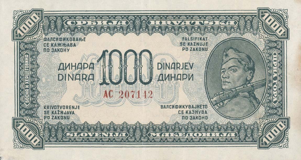 Front of Yugoslavia p55a: 1000 Dinara from 1944