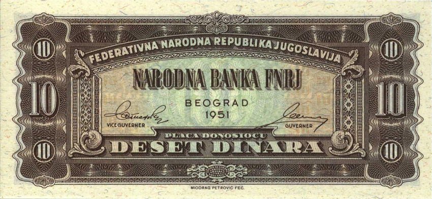 Front of Yugoslavia p67I: 10 Dinara from 1951