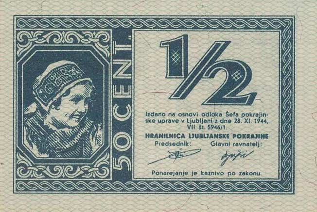 Back of Yugoslavia pR16: 50 Cents from 1944