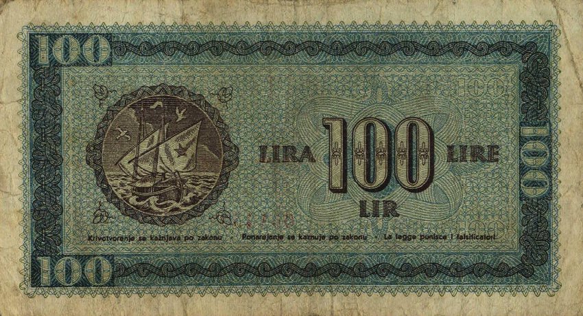 Back of Yugoslavia pR6a: 100 Lire from 1945