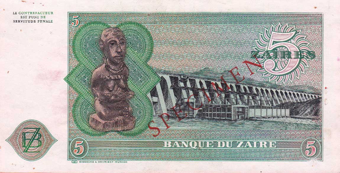 Back of Zaire p20s: 5 Zaires from 1972
