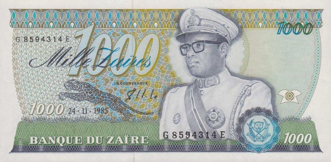 Front of Zaire p31a: 1000 Zaires from 1985