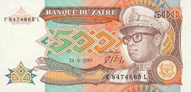 Front of Zaire p34a: 500 Zaires from 1989