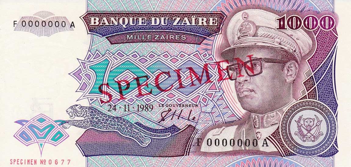 Front of Zaire p35s: 1000 Zaires from 1989