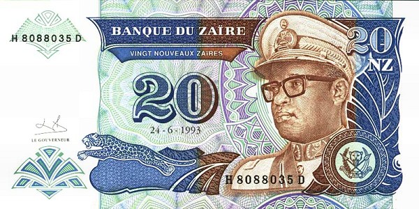 Front of Zaire p56: 20 Nouveau Zaires from 1993