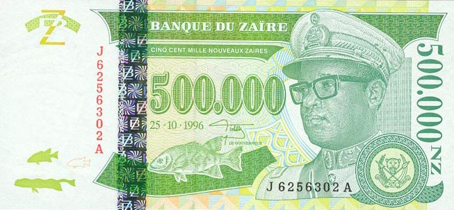 Front of Zaire p78a: 500000 Nouveau Zaires from 1996