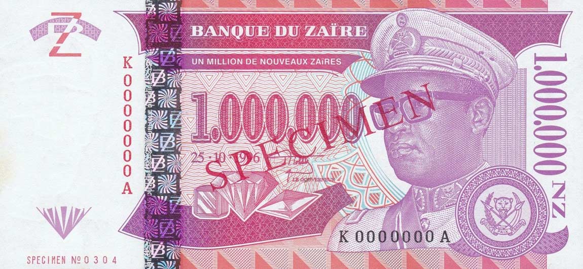 Front of Zaire p79s: 1000000 Nouveau Zaire from 1996