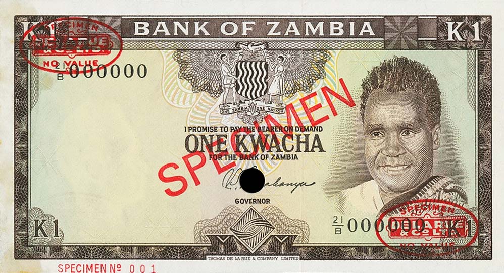 Front of Zambia p10s: 1 Kwacha from 1969