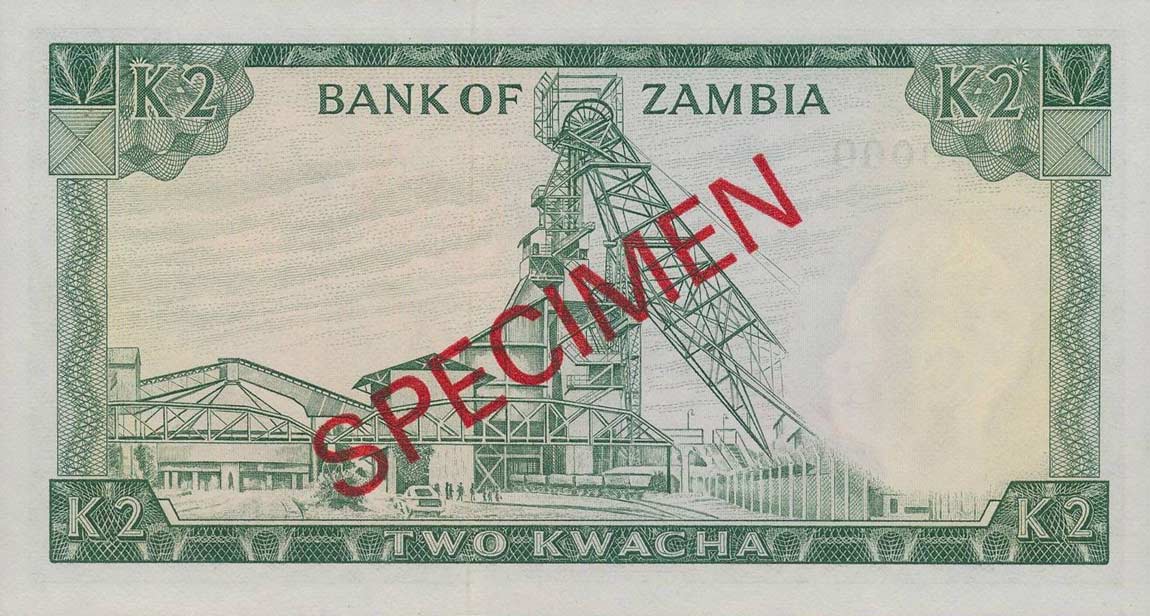 Back of Zambia p11s: 2 Kwacha from 1969
