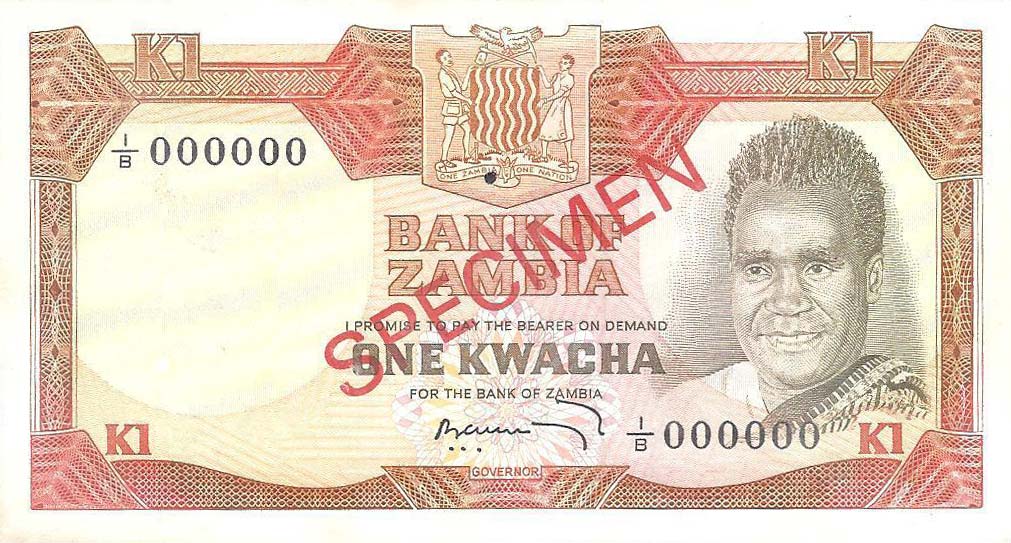 Front of Zambia p16s: 1 Kwacha from 1973