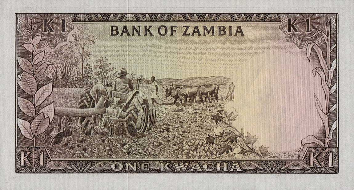 Back of Zambia p19a: 1 Kwacha from 1976