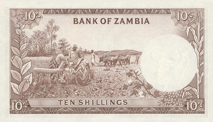 Back of Zambia p1a: 10 Shillings from 1964