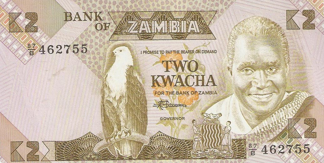 Front of Zambia p24a: 2 Kwacha from 1980